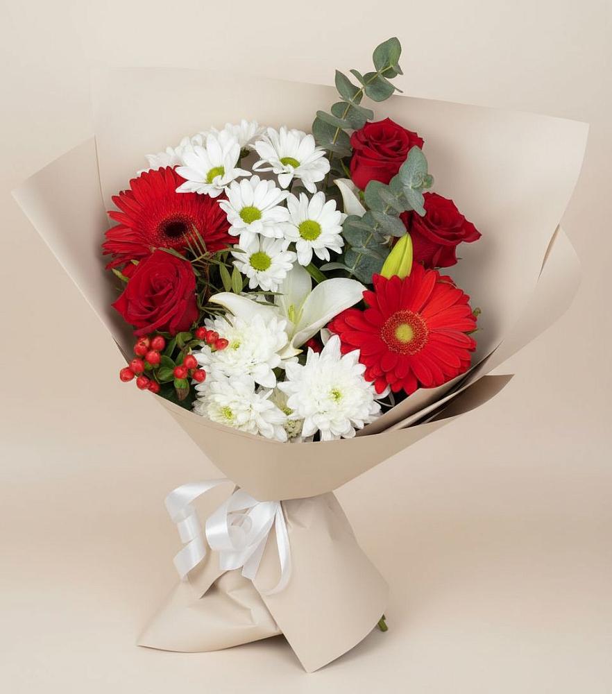 Букет цветов из: Розы, Хризантемы, Герберы и Лилии в Бжедугхабле